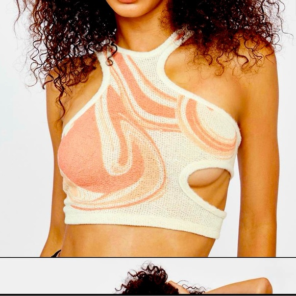 Jaded London ORANGE SWIRL PRINT HALTER CUTw OUT CROP TOP - Picture 2 of 4